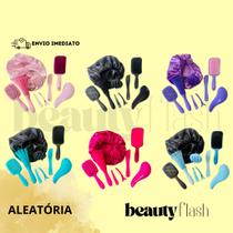 Kit 05 Escova Raquete Flex Escova Mágica e Polvo Massageador de Silicone Touca de Cetim Beauty Flash