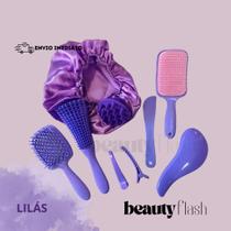 Kit 05 Escova Raquete Flex Escova Mágica e Polvo Massageador de Silicone Touca de Cetim Beauty Flash