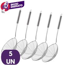 Kit 05 Escumadeira Aramada Redonda Peneira Espumadeira Para Fritura Pastel Salgados Batata Inox Kit 05 Escumadeira Aramada Redonda Peneira Espumadeira Para Fritura Pastel Salgados Batata Inox