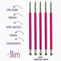 Kit 05 Espátulas Slim - Bastão Mista Unha Inox ROSA Com Silicone Cutelaria Manicure