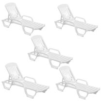 Kit 05 Espreguiçadeira Piscina de Plástico Pitangui Branca com Rodas