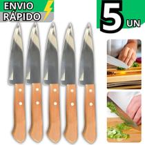 Kit 05 Faca Inox Cabo de Madeira Corte Preciso Cozinha Profissional N6 Polegadas Restaurante Kit 05 Faca Inox Cabo de Madeira Corte Preciso Cozinha Profissional N6 Polegadas Restaurante