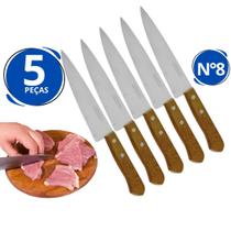 Kit 05 Faca Inox Cabo de Madeira Corte Preciso Cozinha Profissional N8 Polegadas Restaurante Kit 05 Faca Inox Cabo de Madeira Corte Preciso Cozinha Profissional N8 Polegadas Restaurante