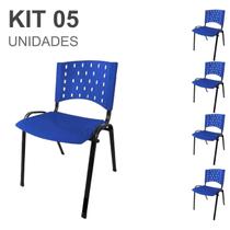 Kit 05 Fixas Cadeiras para atendimento e recepção Plástica 04 pés Cor Azul - REALPLAST