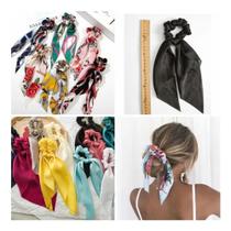 Kit 05 Laço Longo De Cabelo Scrunchie Rabicó Tipo Lenço Moda