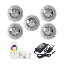Kit 05 Led 4w Rgb Luxpool + Central Touch + Fonte 12v