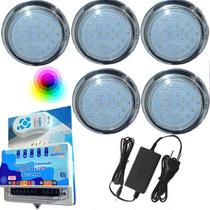 Kit 05 LUMINARIA PISCINA HIPER LED 15W INOX 316 RGB ROSCA Kit 05 LUMINARIA PISCINA HIPER LED 15W INOX 316 RGB ROSCA