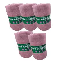 Kit 05 Manta Soft Casal Fleece Veludo Antialérgica Rosa