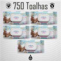 Kit 05 Pacotes Toalhas Umedecidas INFÂNCIA FELIZ 150 Folhas - Com Tampa Flip Top