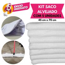 Kit 05 Pano Chão Saco Alvejado Duplo Resistente Grande Algodão Branco Limpeza Faxina 45x70