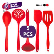 Kit 05 Pç Silicone Com Espátula Vazada Espátula Pão Duro Colher Arroz Concha Escumadeira Universal Kit 05 Pç Silicone Com Espátula Vazada Espátula Pão Duro Colher Arroz Concha Escumadeira Universal