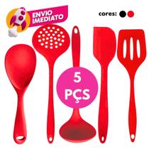 Kit 05 Pç Silicone Jogo Concha Colher Pequena Escumadeira Espátula Vazada Raspador Pão Duro Kit 05 Pç Silicone Jogo Concha Colher Pequena Escumadeira Espátula Vazada Raspador Pão Duro