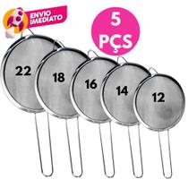 Kit 05 Peneira Aço Inox Tamanhos 12 14 16 18 22 Completo Utensílio Cozinha Peneirar Polvilhar Coar Kit 05 Peneira Aço Inox Tamanhos 12 14 16 18 22 Completo Utensílio Cozinha Peneirar Polvilhar Coar