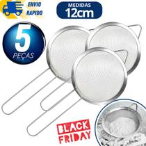 Kit 05 Peneira Inox 12Cm Coar Suco Polvilhar Para Filtrar Alta Qualidade Restaurante e Cozinha