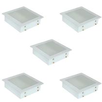 Kit 05 Plafon Branco Embutir 20cm Alum. Vidro Fosco E27 1 Lamp. Max 60w Branco