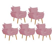 Kit 05 Poltrona Cadeira Decorativa Apollo Sala de Estar Recepção Escritório Suede Rosa Bebê - Damaffê Móveis