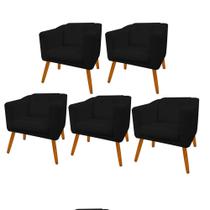 Kit 05 Poltrona Cadeira Decorativa Céci Sala de Estar Recepção Escritório Consultório material sintético Preto - Damaffê Móveis