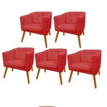 Kit 05 Poltrona Cadeira Decorativa Céci Sala de Estar Recepção Escritório Suede Vermelho - Damaffê Móveis