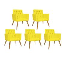 Kit 05 Poltrona Cadeira Decorativa Fernanda com Capitone Pés Palito Sala de Estar Recepção Escritório Suede Amarelo - Damaffê Móveis