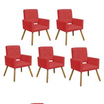 Kit 05 Poltrona Cadeira Decorativa Hit Pé Palito Sala de Estar Recepção Escritório material sintético Vermelho - Damaffê Móveis