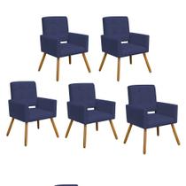 Kit 05 Poltrona Cadeira Decorativa Hit Pé Palito Sala de Estar Recepção Escritório Suede Azul Marinho - KDAcanto Móveis
