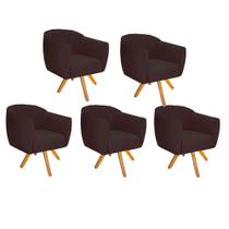 Kit 05 Poltrona Cadeira Decorativa Ludi Base Giratória Sala de Estar Recepção Escritório Suede Marrom - Damaffê Móveis