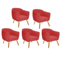 Kit 05 Poltrona Cadeira Decorativa Ludi Pés Palito Sala de Estar Recepção Escritório material sintético Vermelho - KDAcanto Móveis