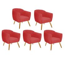 Kit 05 Poltrona Cadeira Decorativa Ludi Pés Palito Sala de Estar Recepção Escritório Suede Vermelho - Damaffê Móveis