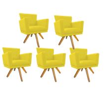 Kit 05 Poltrona Cadeira Decorativa Mind Base Giratória Sala de Estar Recepção Escritório Consultório material sintético Amarelo - KDAcanto Móveis