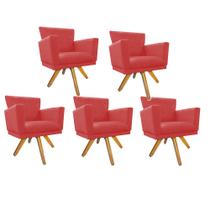 Kit 05 Poltrona Cadeira Decorativa Mind Base Giratória Sala de Estar Recepção Escritório Consultório material sintético Vermelho - Damaffê Móveis