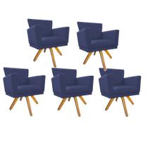 Kit 05 Poltrona Cadeira Decorativa Mind Base Giratória Sala de Estar Recepção Escritório Consultório Suede Azul Marinho - Damaffê Móveis