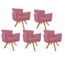 Kit 05 Poltrona Cadeira Decorativa Mind Base Giratória Sala de Estar Recepção Escritório Consultório Suede Rosê - Damaffê Móveis