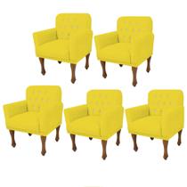 Kit 05 Poltrona Cadeira Decorativa Mona Luxo com Strass Sala de Estar Recepção Escritório Suede Amarelo - Damaffê Móveis