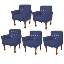 Kit 05 Poltrona Cadeira Decorativa Mona Luxo com Strass Sala de Estar Recepção Escritório Suede Azul Marinho - Damaffê Móveis
