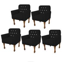 Kit 05 Poltrona Cadeira Decorativa Mona Luxo com Strass Sala de Estar Recepção Escritório Suede Preto - Damaffê Móveis