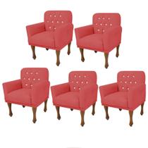 Kit 05 Poltrona Cadeira Decorativa Mona Luxo com Strass Sala de Estar Recepção Escritório Suede Vermelho - Damaffê Móveis