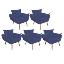Kit 05 Poltrona Cadeira Decorativa Opala Sala de Estar Recepção Consultório Escritório Suede Azul Marinho - KDAcanto Móveis