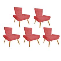 Kit 05 Poltrona Cadeira Decorativa Opala Sala de Estar Recepção Escritório material sintético Vermelho - KDAcanto Móveis