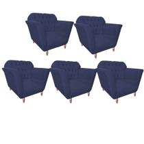 Kit 05 Poltrona Cadeira Decorativa Ster com Capitone Sala de Estar Recepção Escritório Suede Azul Marinho - KDAcanto Móveis
