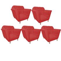 Kit 05 Poltrona Cadeira Decorativa Ster com Capitone Sala de Estar Recepção Escritório Suede Vermelho - KDAcanto Móveis