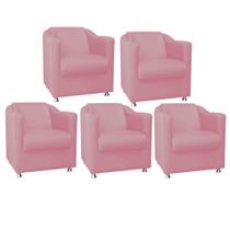 Kit 05 Poltrona Cadeira Decorativa Tilla Para Sala de Estar Recepção Escritório Suede Rose - Damaffê Móveis