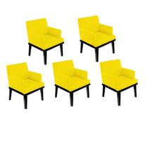 Kit 05 Poltrona Cadeira Decorativa Vitória Pés Madeira Sala de Estar Recepção Escritório Consultório material sintético Amarelo - KDAcanto Móveis
