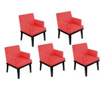 Kit 05 Poltrona Cadeira Decorativa Vitória Pés Madeira Sala de Estar Recepção Escritório Consultório material sintético Vermelho - KDAcanto Móveis