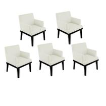 Kit 05 Poltrona Cadeira Decorativa Vitória Pés Madeira Sala de Estar Recepção Escritório Consultório Suede Bege - Damaffê Móveis
