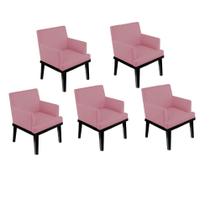 Kit 05 Poltrona Cadeira Decorativa Vitória Pés Madeira Sala de Estar Recepção Escritório Consultório Suede Rosê - Damaffê Móveis
