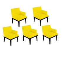 Kit 05 Poltrona Cadeira Decorativa Vitória Pés Madeira Sala de Estar Recepção Escritório Consultório Tecido Sintético Amarelo - KDAcanto Móveis