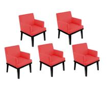 Kit 05 Poltrona Cadeira Decorativa Vitória Pés Madeira Sala de EstarEstar Recepção Escritório Suede Vermelho - KDAcanto Móveis
