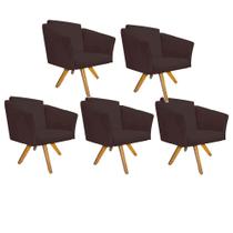 Kit 05 Poltrona Cadeira Decorativa Win Base Giratória Sala de Estar Recepção Escritório material sintético Marrom - Damaffê Móveis