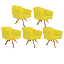 Kit 05 Poltrona Cadeira Decorativa Win Base Giratória Sala de Estar Recepção Escritório Suede Amarelo - Damaffê Móveis