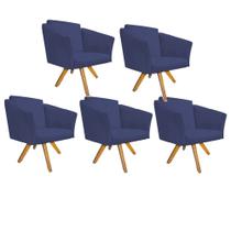 Kit 05 Poltrona Cadeira Decorativa Win Base Giratória Sala de Estar Recepção Escritório Suede Azul Marinho - Damaffê Móveis